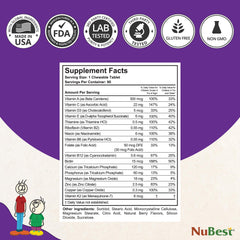 NuBest Tall Kids dosage guide illustrates serving size for ages 2 to 9