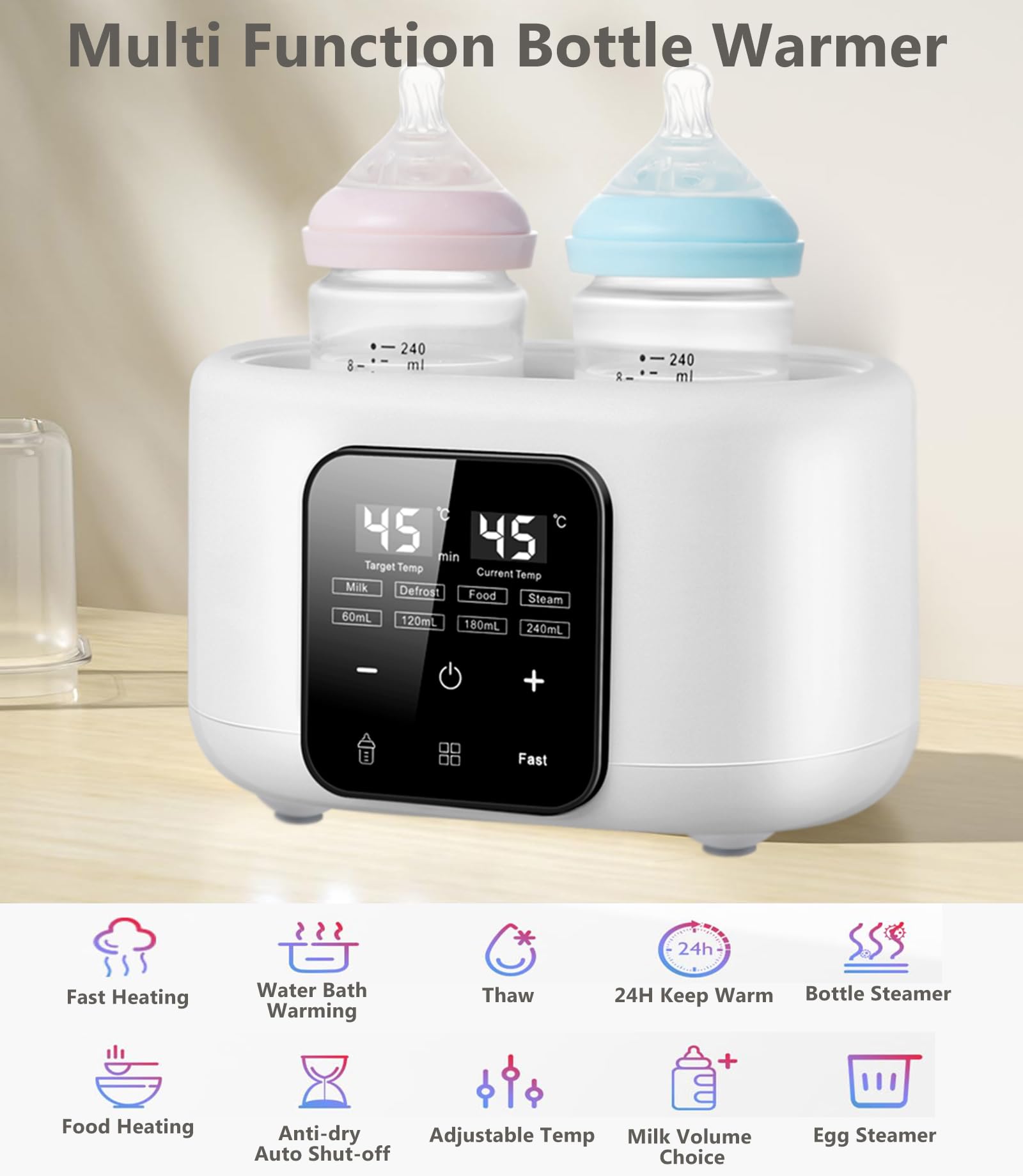 Nubite 5-in-1 function diagram highlights multiple modes for milk, food, and thawing.