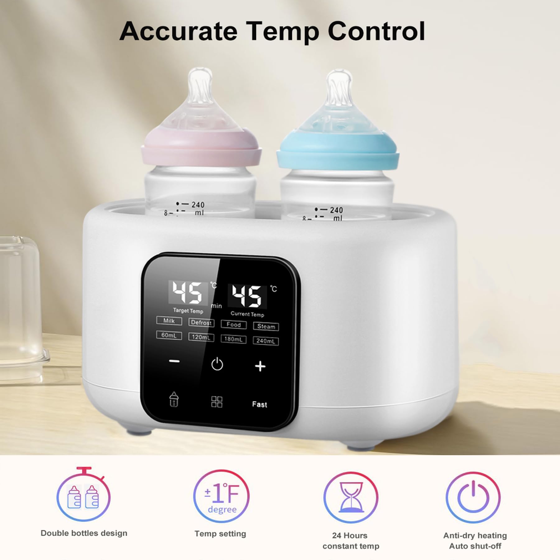 Nubite BPA-free materials highlight baby-safe construction and easy cleaning.