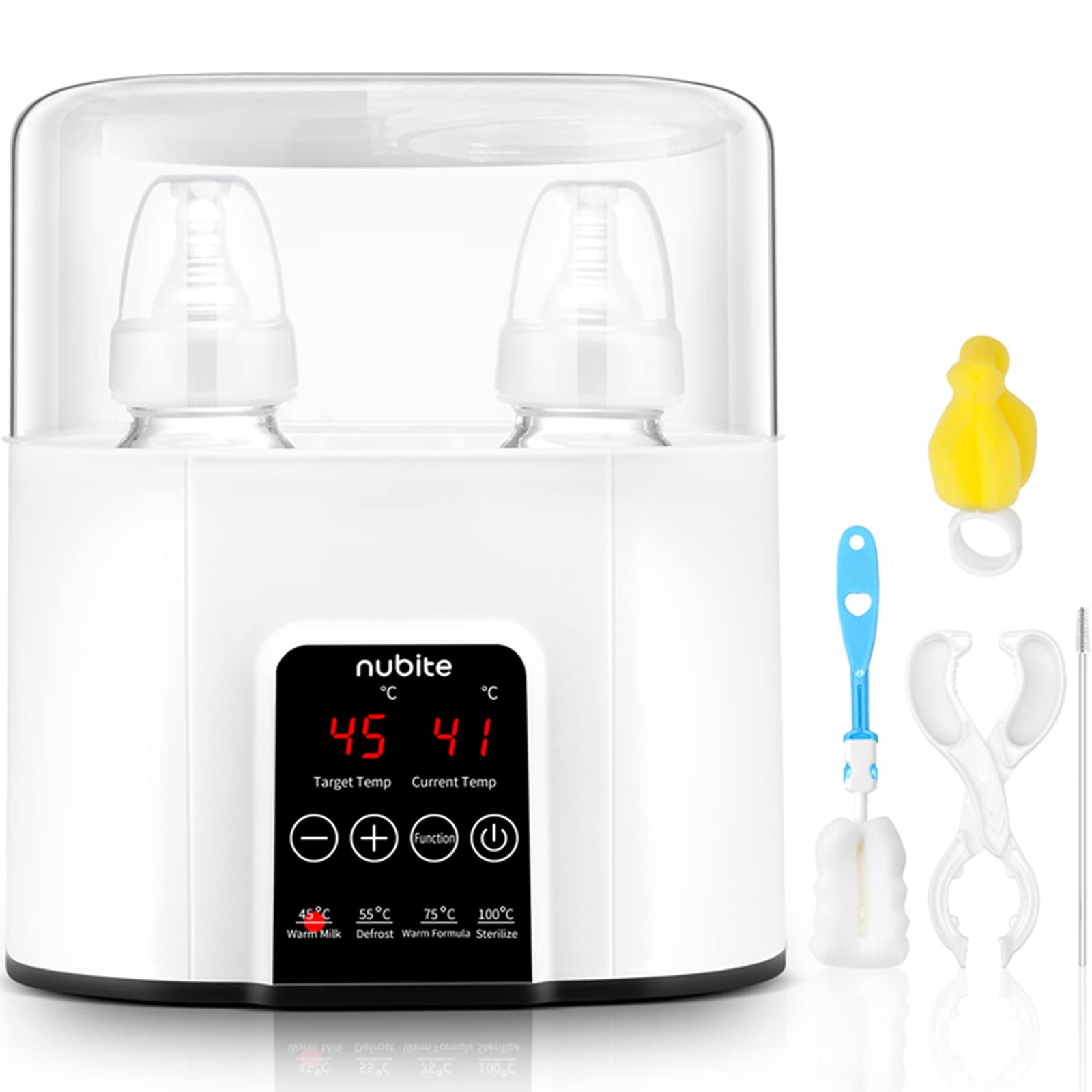 nubite Double Bottle Warmer front view shows compact twin design for busy parents.