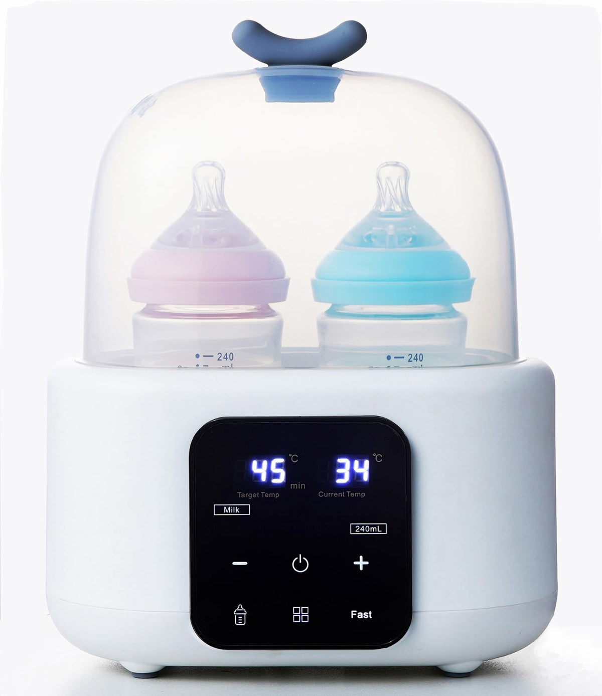 Nubite double bottle warmer front view shows a compact design for midnight feeds.