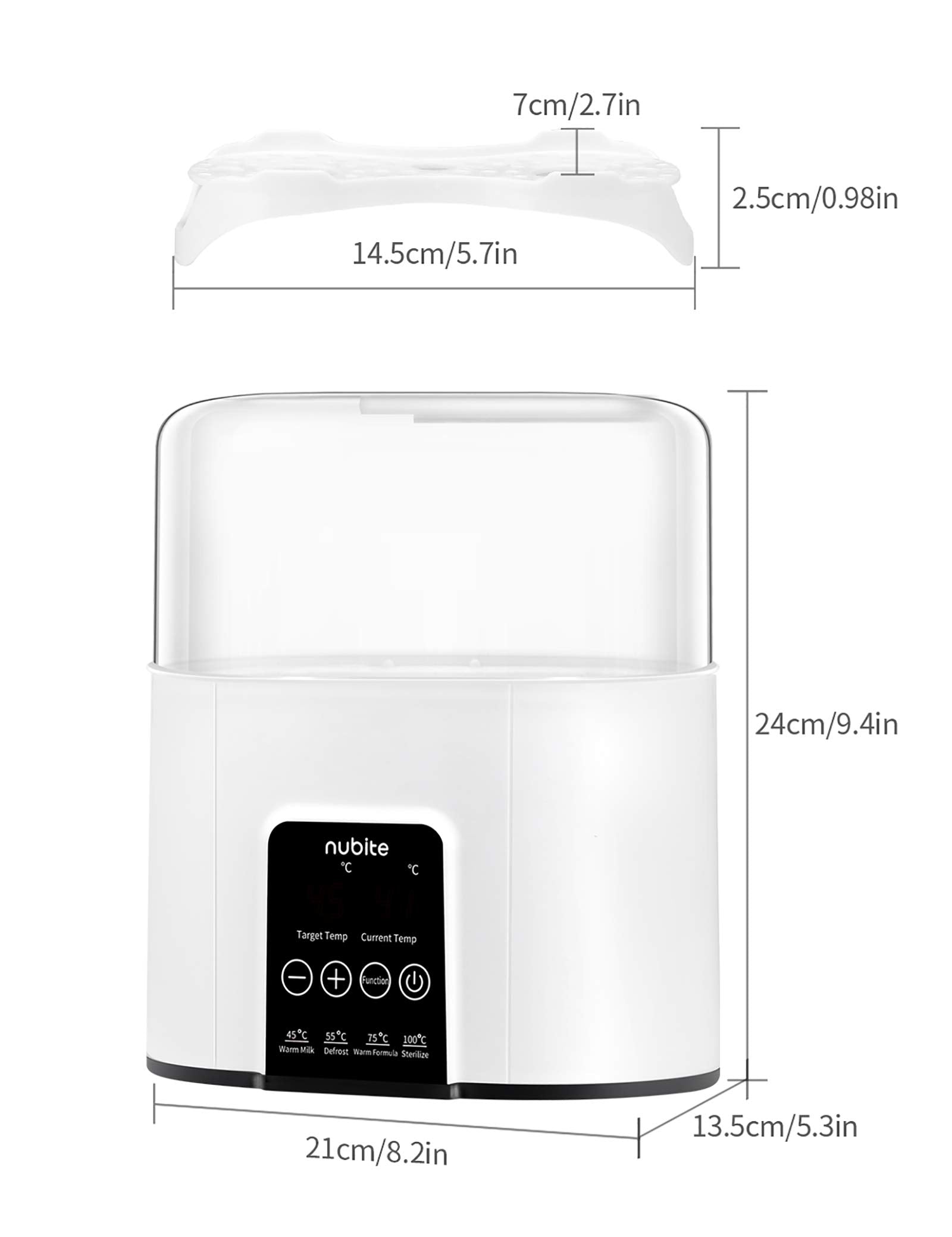 nubite Double Bottle Warmer with 100°C steamer function for quick sterilization.