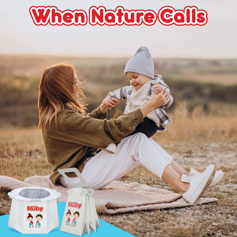 Nuby folded compact potty demonstrating compact storage in your bag.