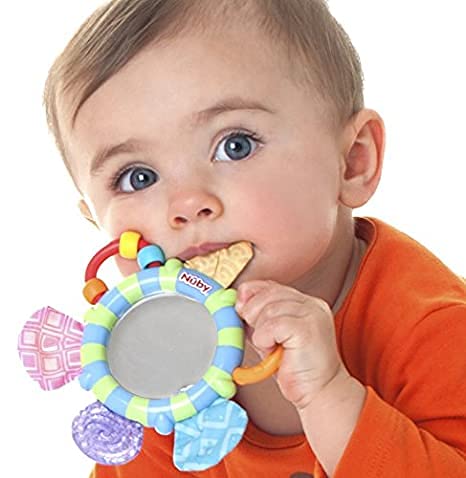 Nuby Grey Cloud mirror teether with crinkle sounds for baby engagement