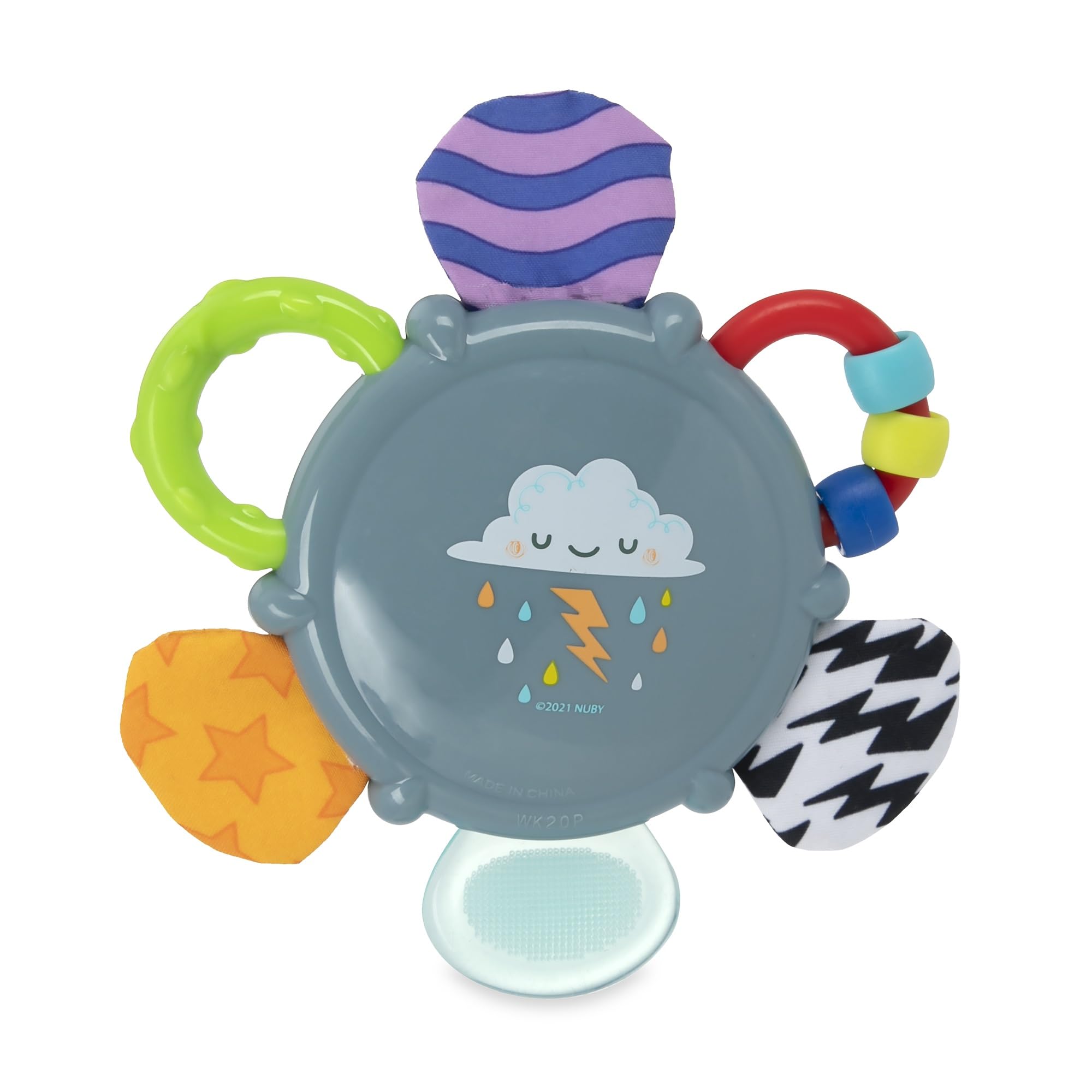 Nuby Look-at-Me Teether textures image alt showing varied surfaces for teething relief