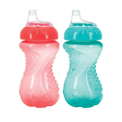 Nuby No-Spill Easy Grip Cup 10oz coral aqua helps little hands grip and control flow.