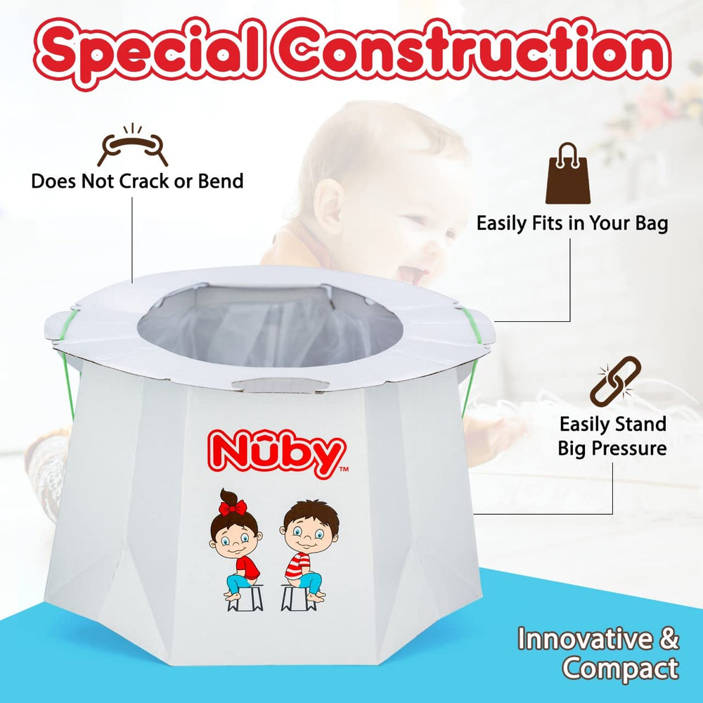 Nuby portable potty ideal for camping, trips, and car rides.