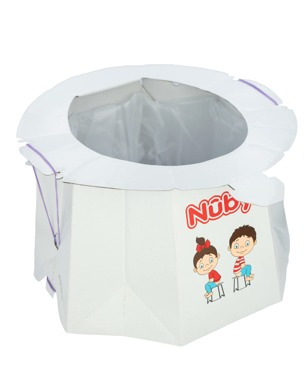 Nuby potty liner absorbs mess during travel for cleaner trips.