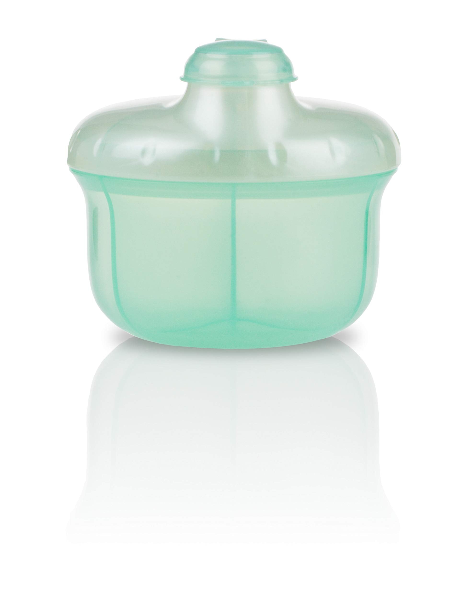Nuby powder formula dispenser with three compartments in green for pre-measured portions.