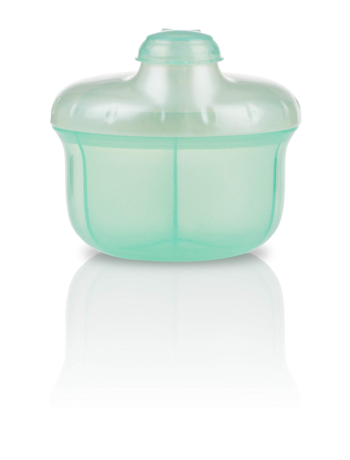 Nuby powder formula dispenser with three compartments in green for pre-measured portions.