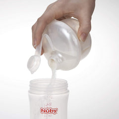 Nuby dispenser with attached cap, securely staying with the unit.