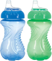 Nuby spout valve close-up blue-green trainer cup supports controlled flow