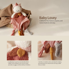 Nueplay Unicorn Lovey plush head design for sensory exploration and soothing moments