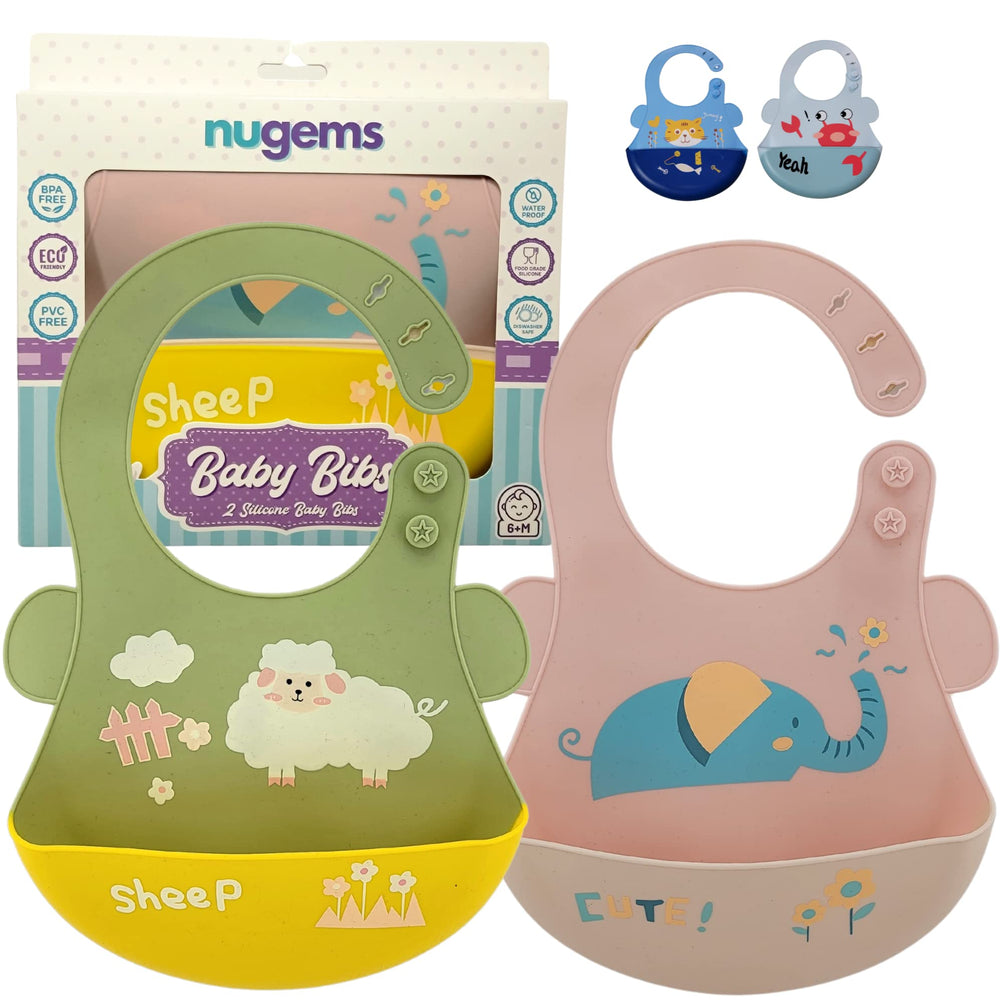 NUGEMS travel-foldable bib fits handbag or diaper bag on the go