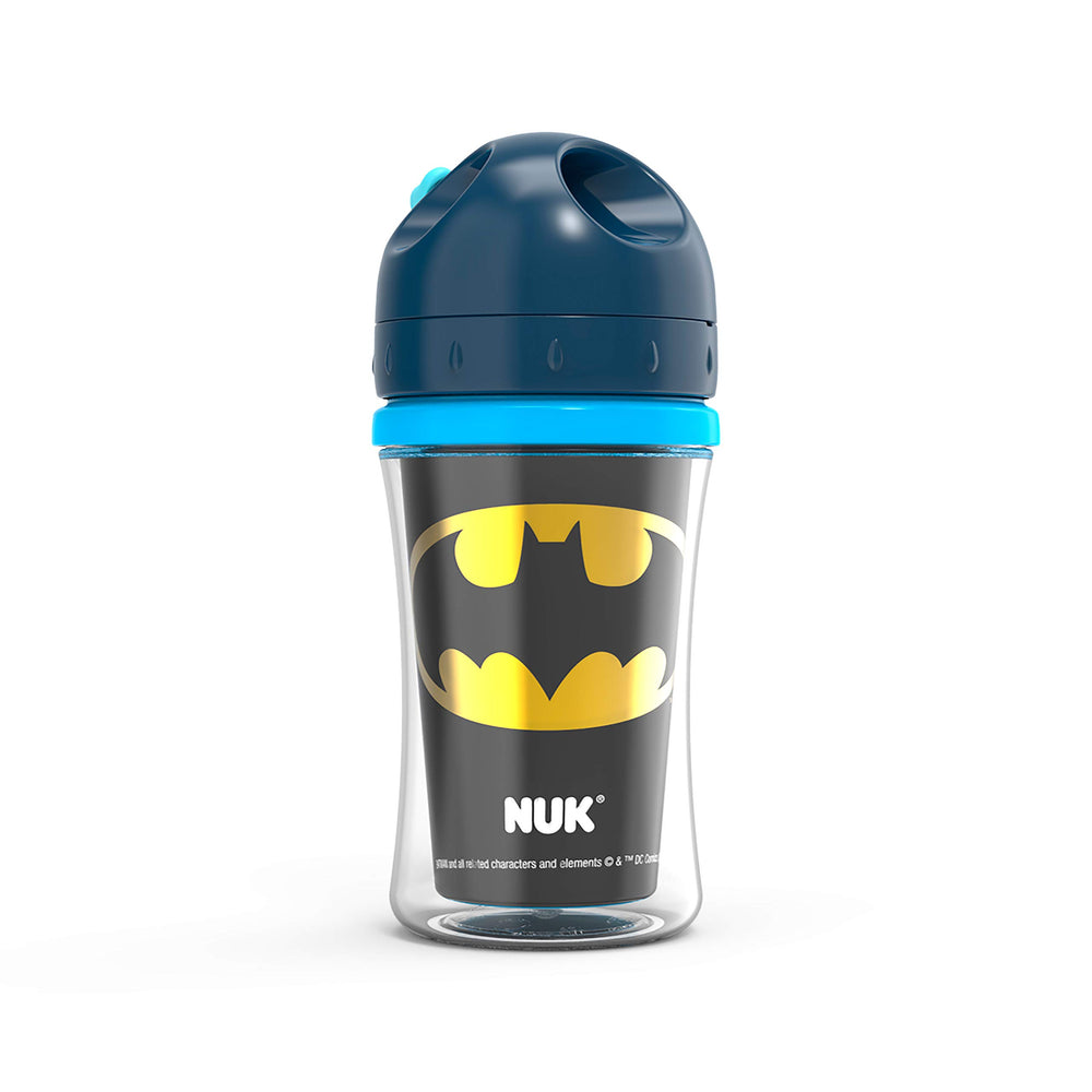 NUK Batman cup with Justice League logo engages kids during hydration.