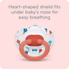 NUK Disney Mickey pacifier shield close-up, heart-shaped shield aids breathing comfort.