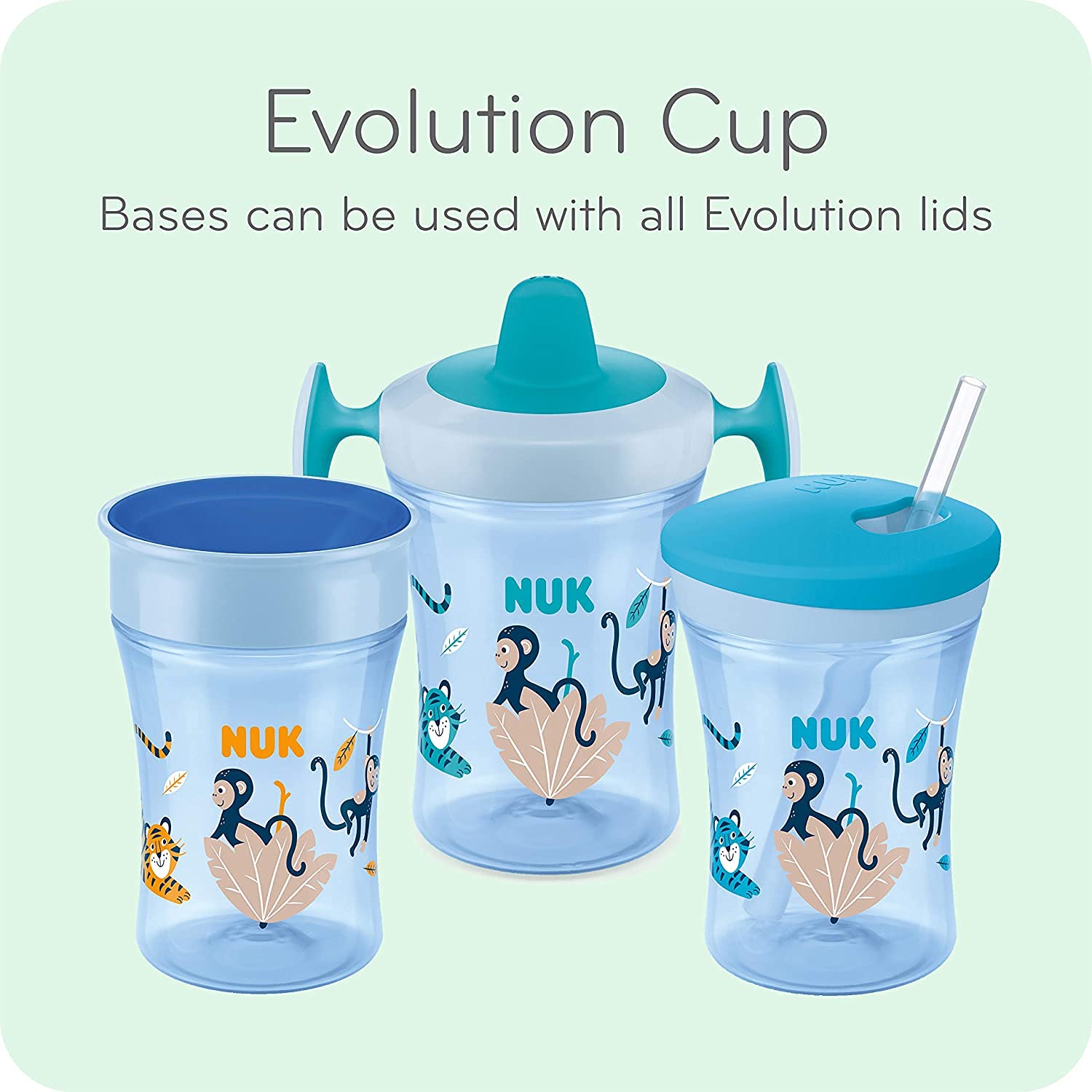 NUK Evolution Straw Cup ergonomic shape with interchangeable lids for growing kids