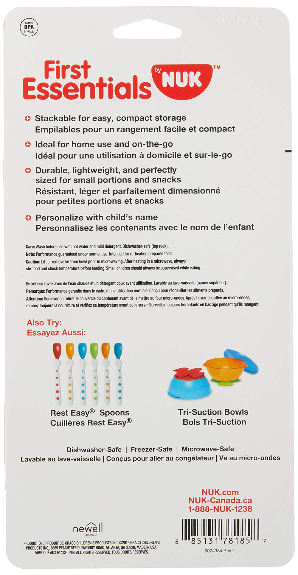 NUK First Essentials Bunch-a-Bowls with leak-proof lid sealing ready for travel