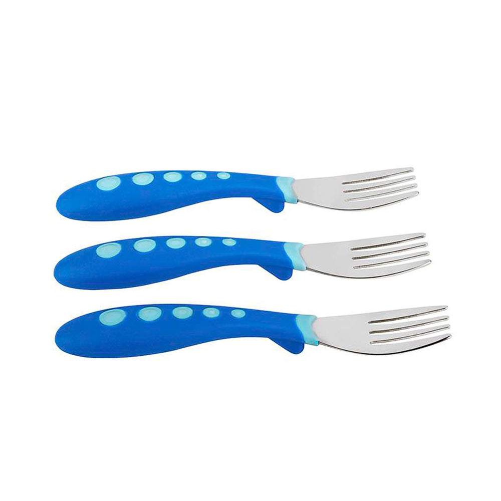 NUK First Essentials Kiddy Cutlery forks in use for toddler self-feeding practice.