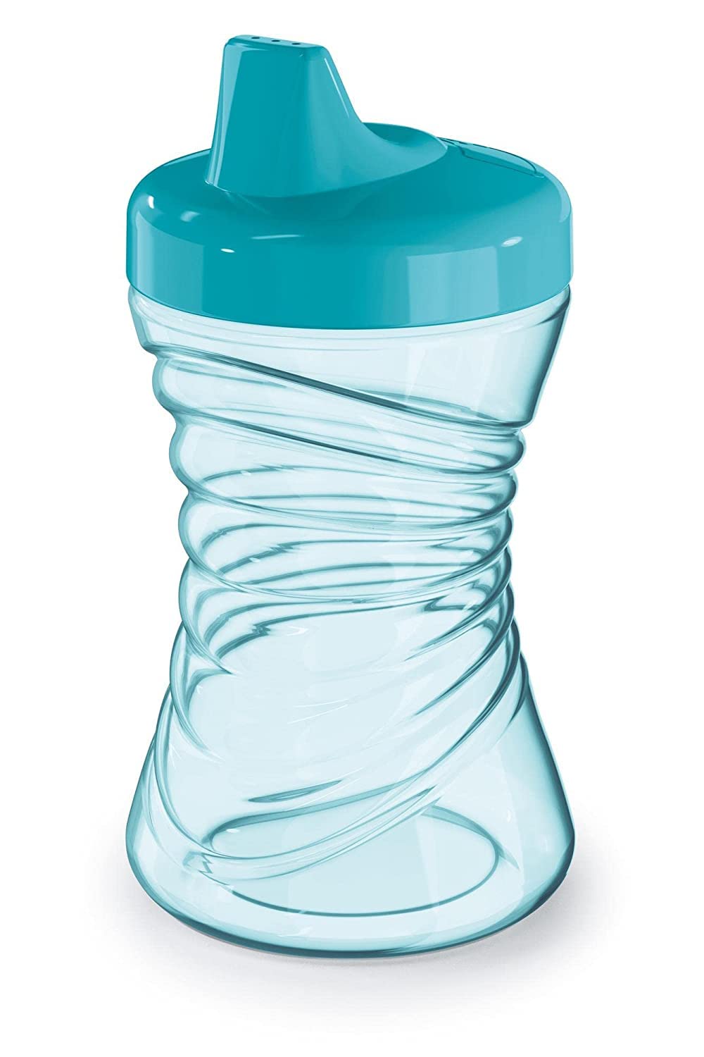 NUK flow-control valve and hourglass shape prevent tipping