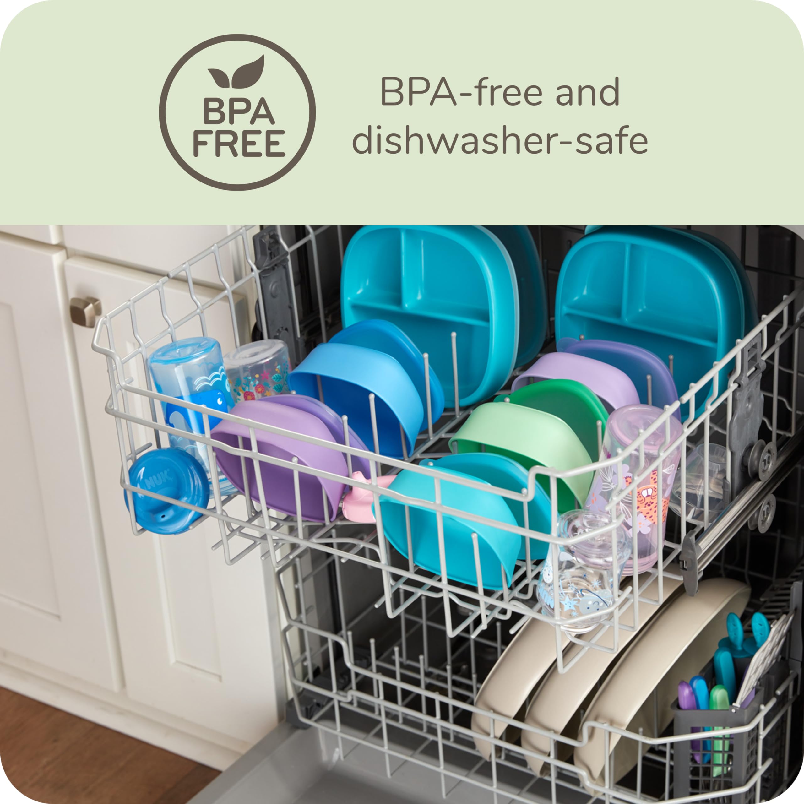 NUK Mini Me Flip Straw bottle BPA-free and dishwasher-safe.