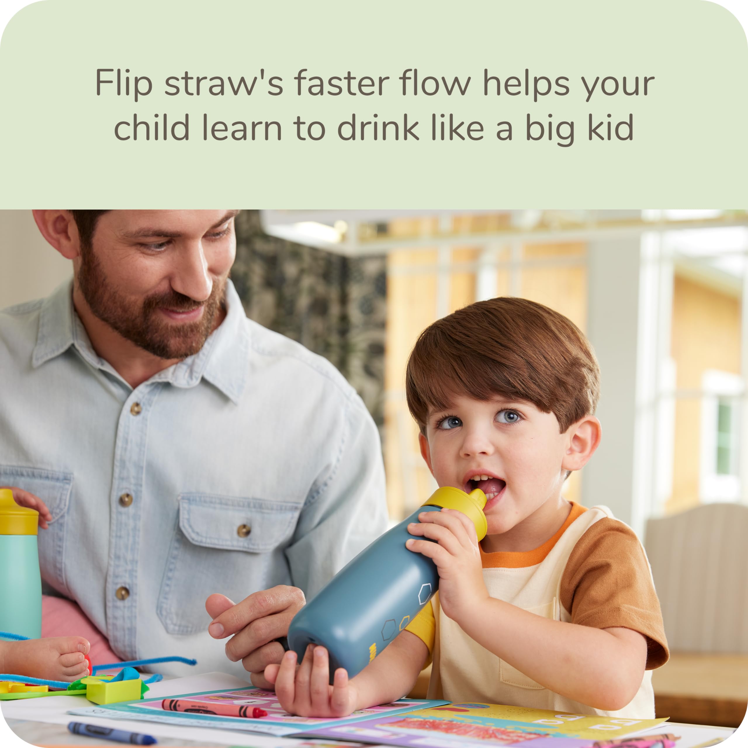 NUK Mini Me Flip Straw bottle in action, kid sipping with faster flow.