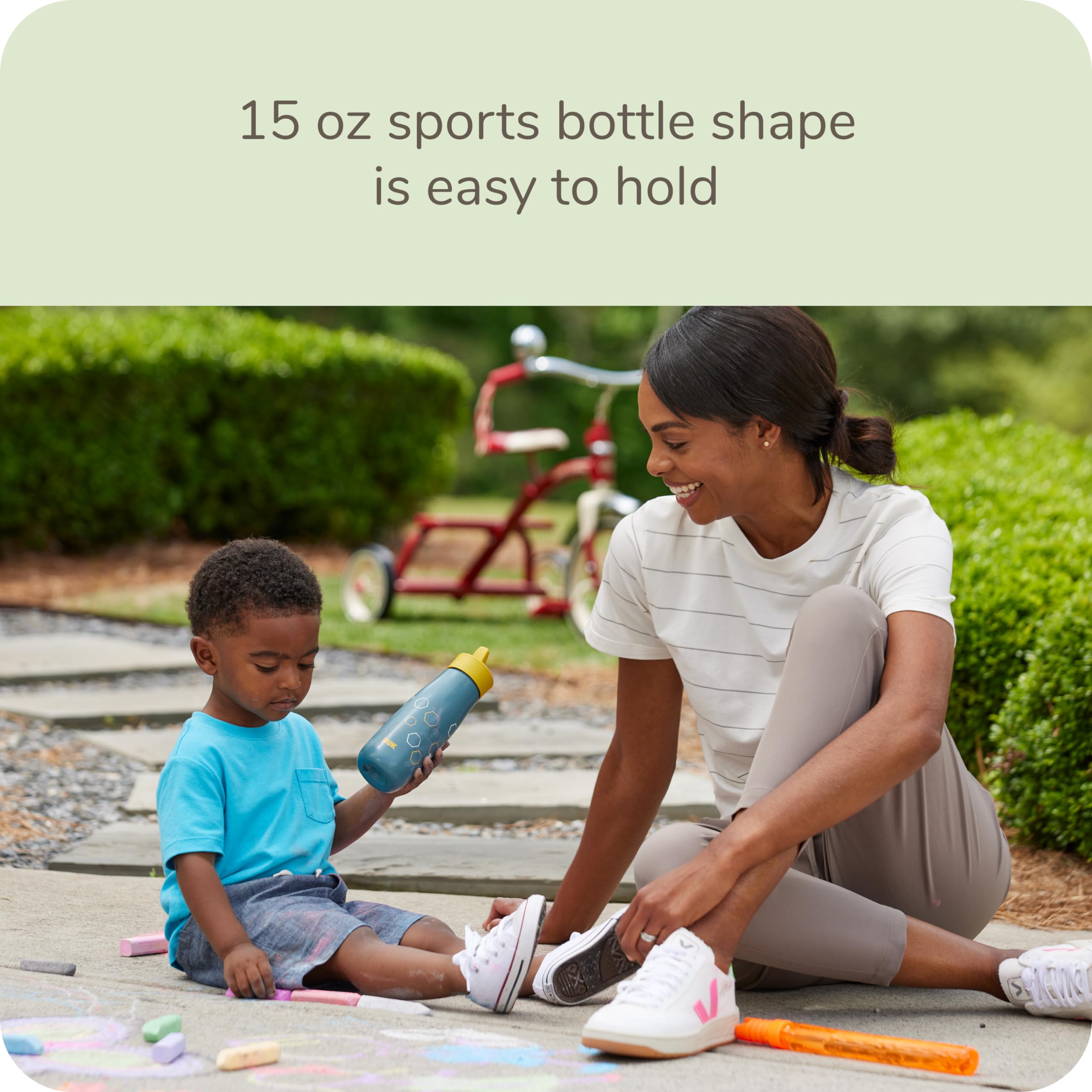 NUK Mini Me Flip Straw bottle with leak-proof cap for on-the-go use.