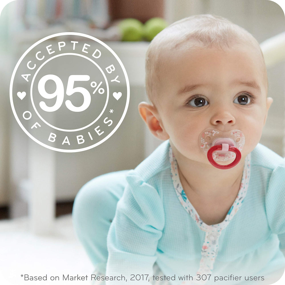 NUK heart-shaped shield under baby's nose for easier breathing
