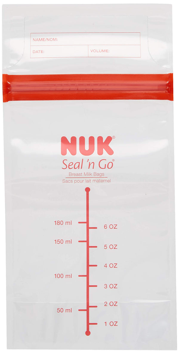 NUK Simply Natural Seal n' Go bag standing upright for freezer storage