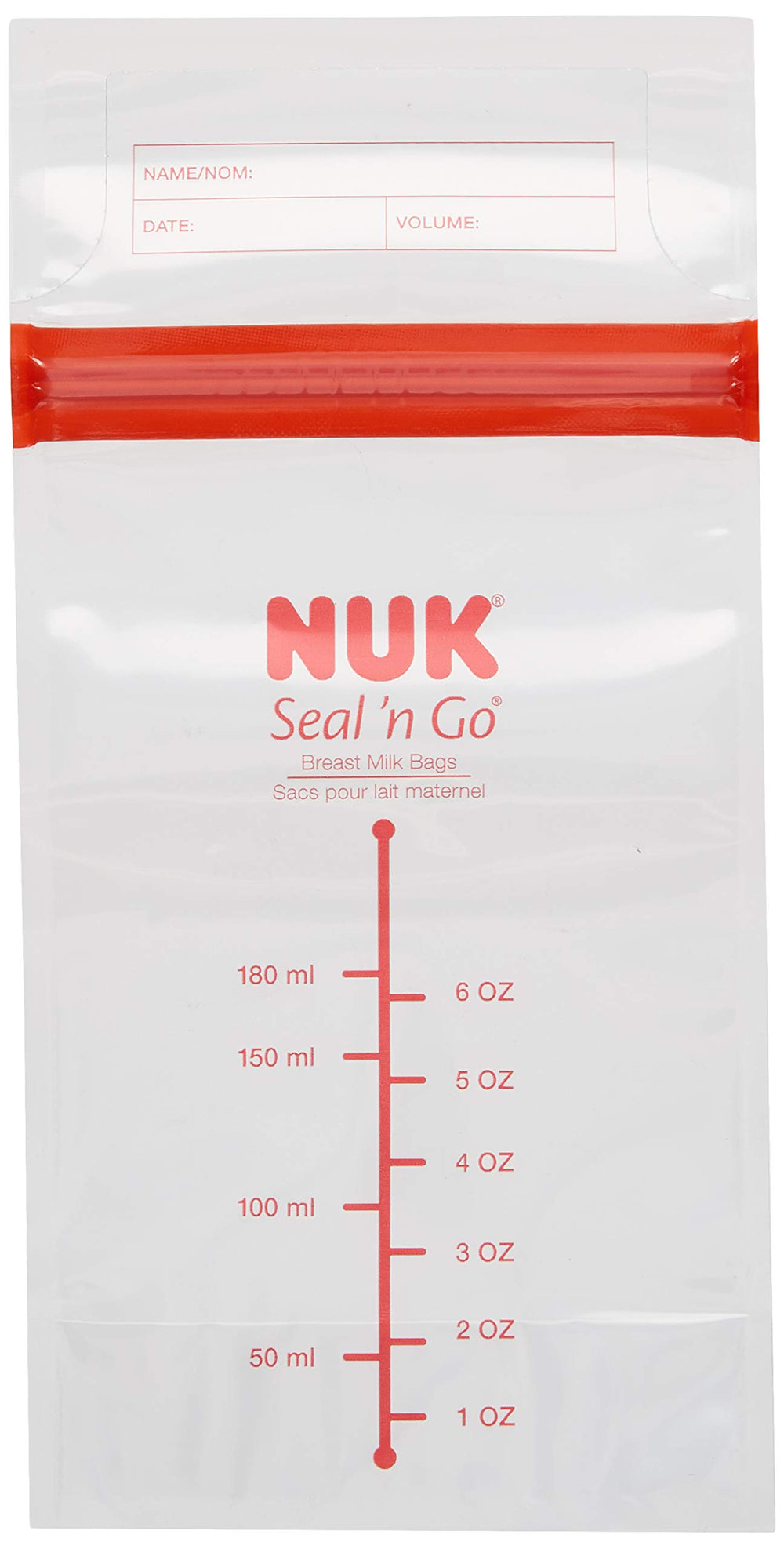 NUK Simply Natural Seal n' Go bag standing upright for freezer storage