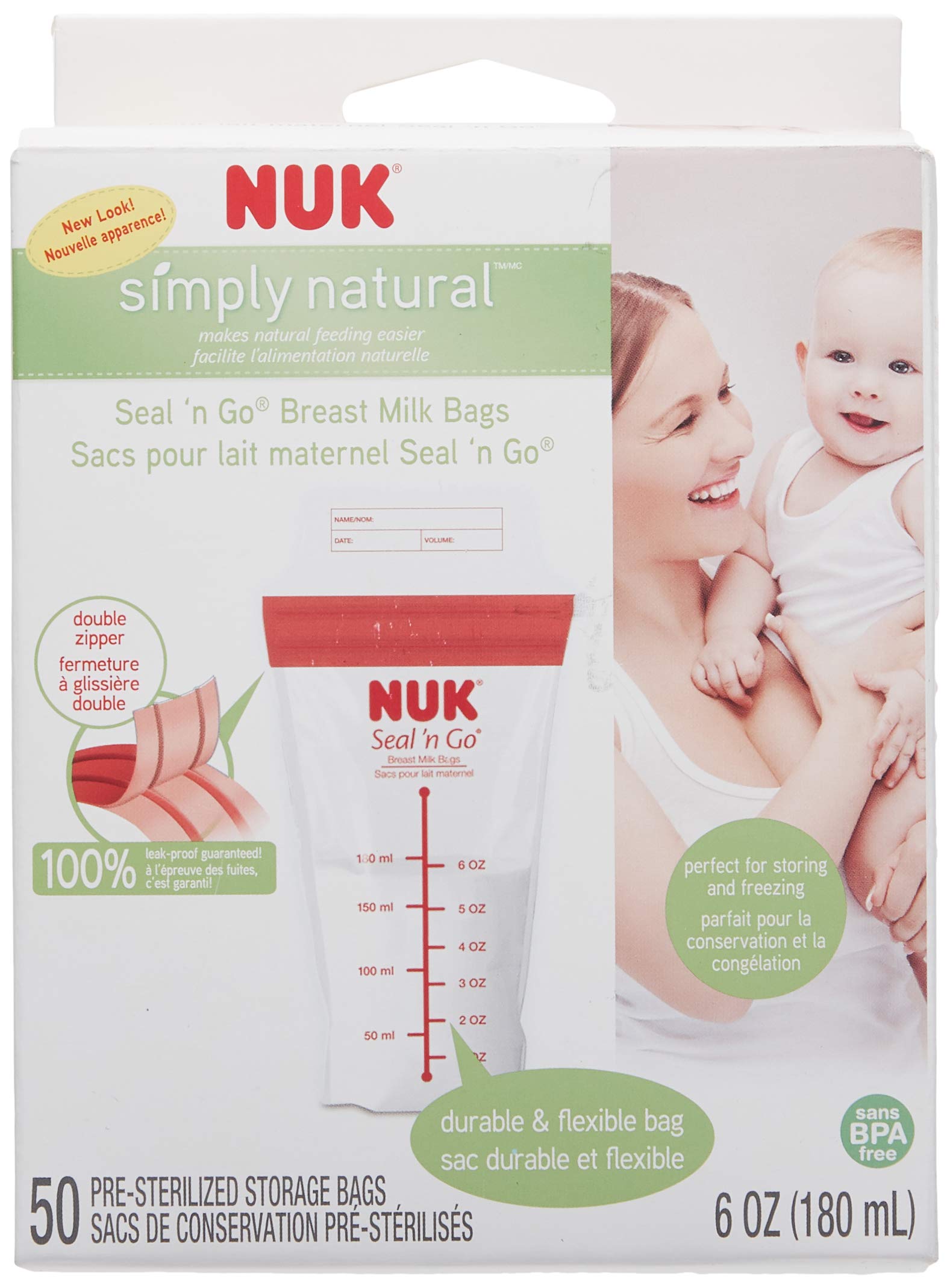 NUK Simply Natural Seal n' Go bag with leak-proof double zipper seal