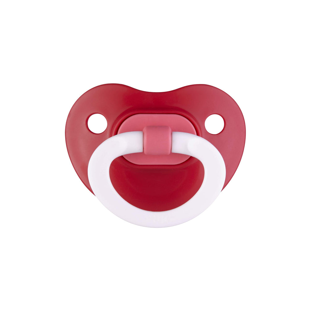 NUK pacifier suitable for top-rack dishwasher cleaning.