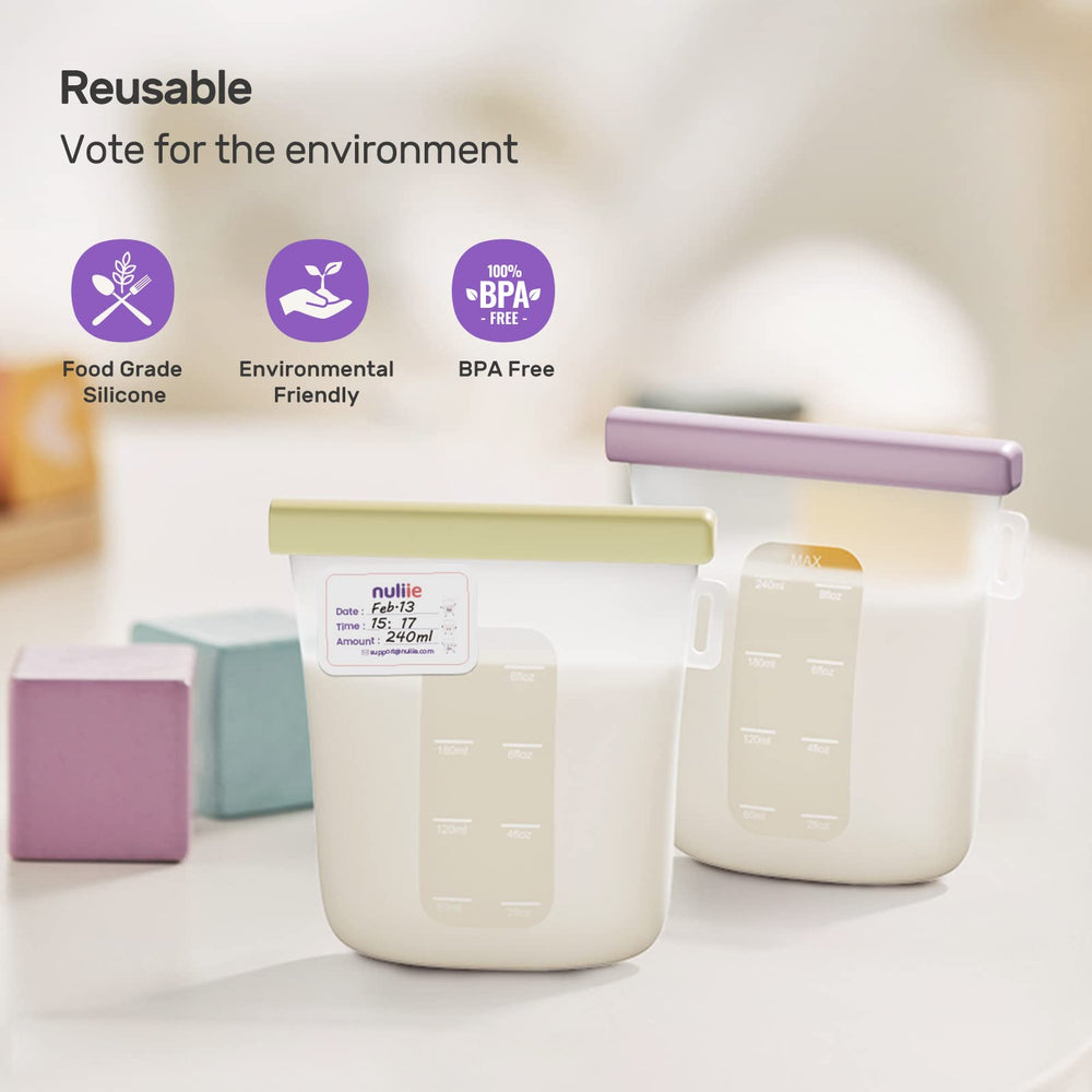 Nuliie 7-pack silicone breastmilk bags for organized portions