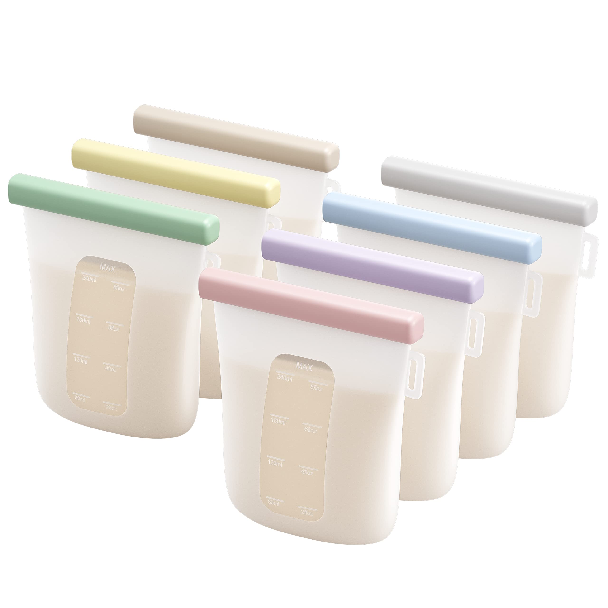 Nuliie silicone breastmilk bags front view showing 8oz capacity for easy storage