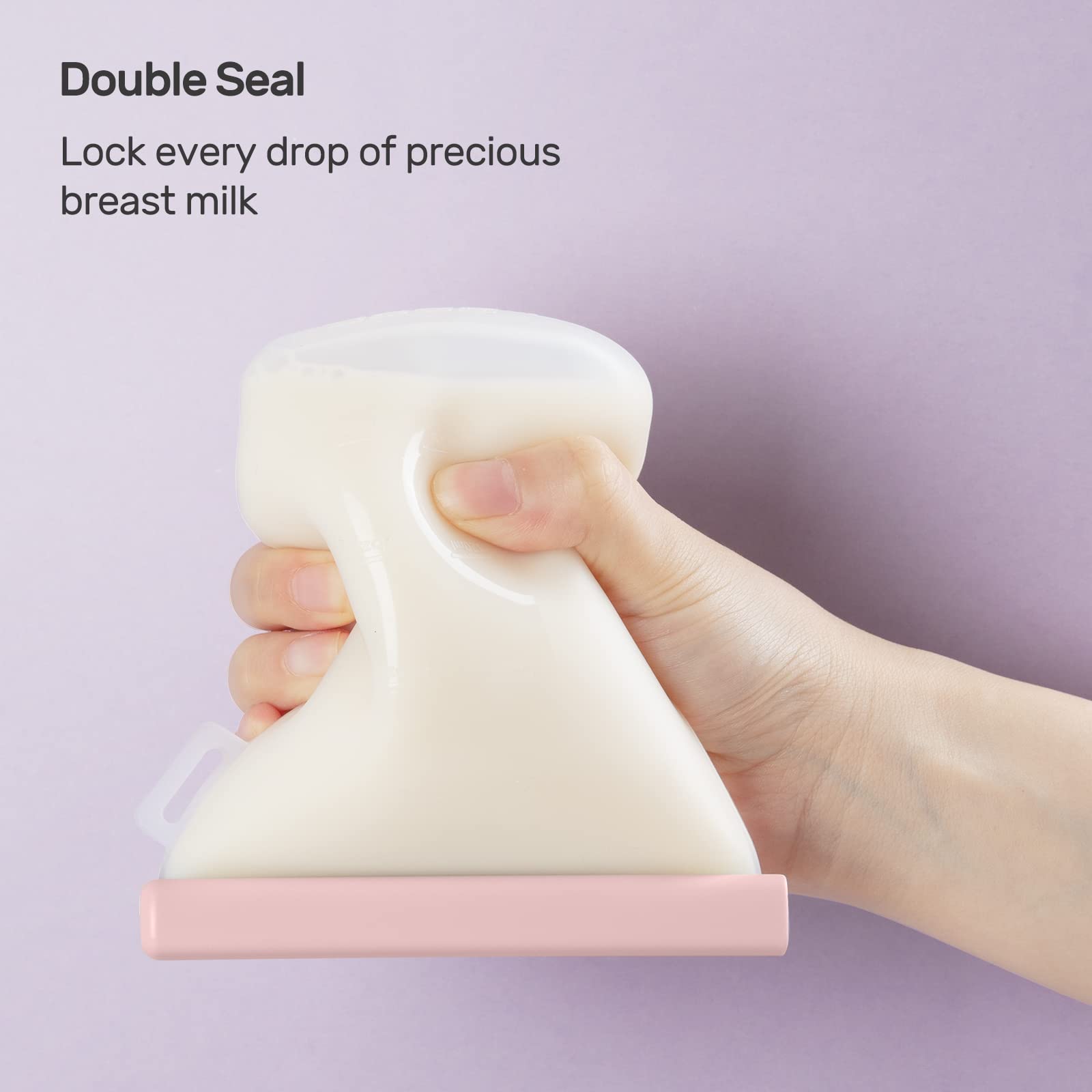 Nuliie bags double-seal close-up highlighting leak-proof protection for milk