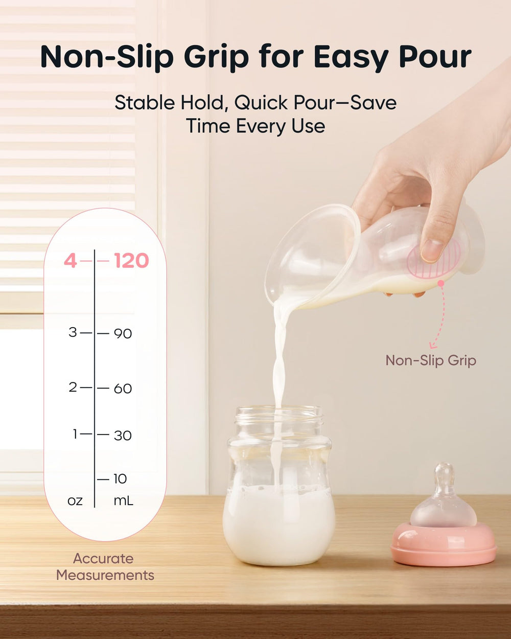Nuliie slip-proof grip supports secure pumping sessions.