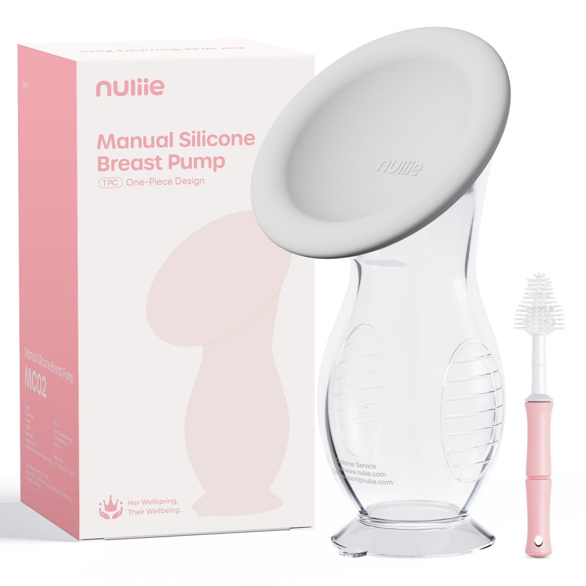 Nuliie silicone manual breast pump with adjustable suction for comfort.
