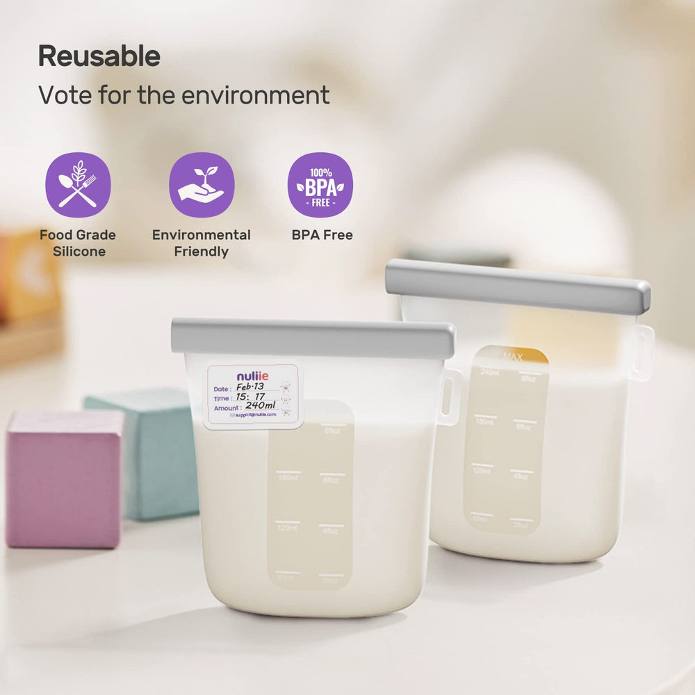Nuliie transparent bag showing milk volume for tracking