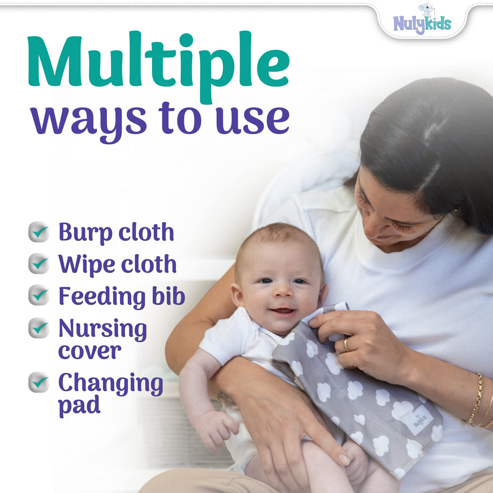 NULYKIDS burp cloths are easy-care and machine washable for busy parents.