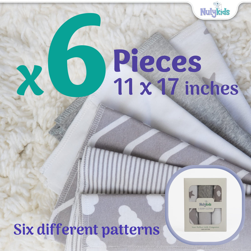 NULYKIDS burp cloth in use during feeding to protect clothing from spills.