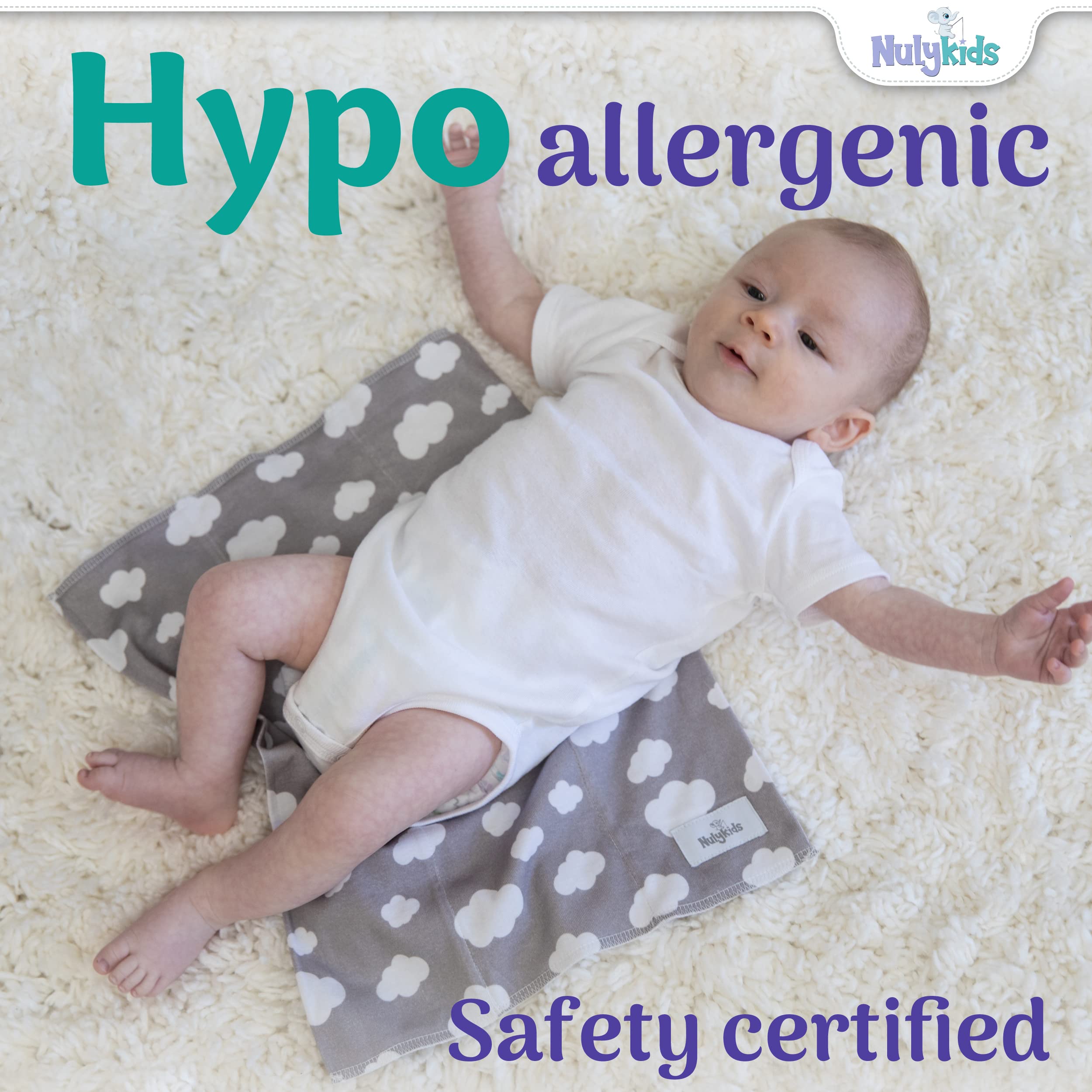 NULYKIDS burp cloth size 11x17 inches offers ample coverage during messes.