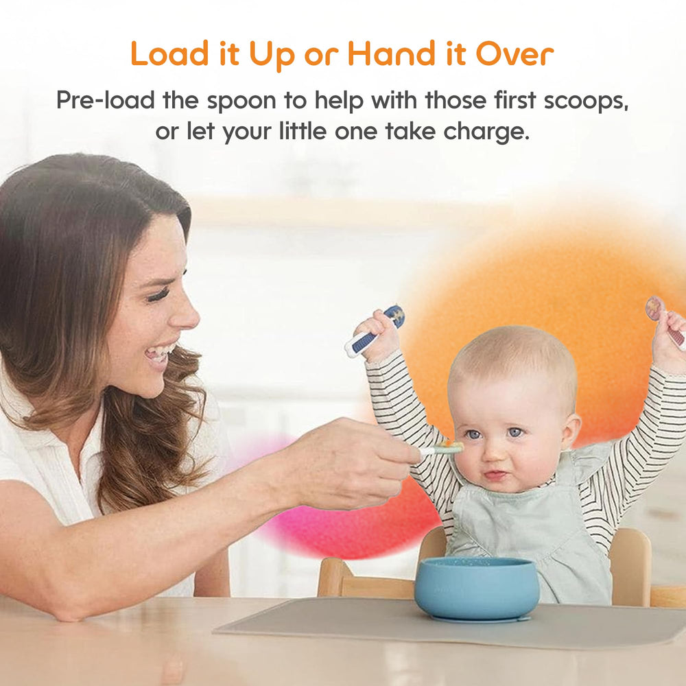NumNum flat-design pre-spoon for BLW supports confident self-feeding.