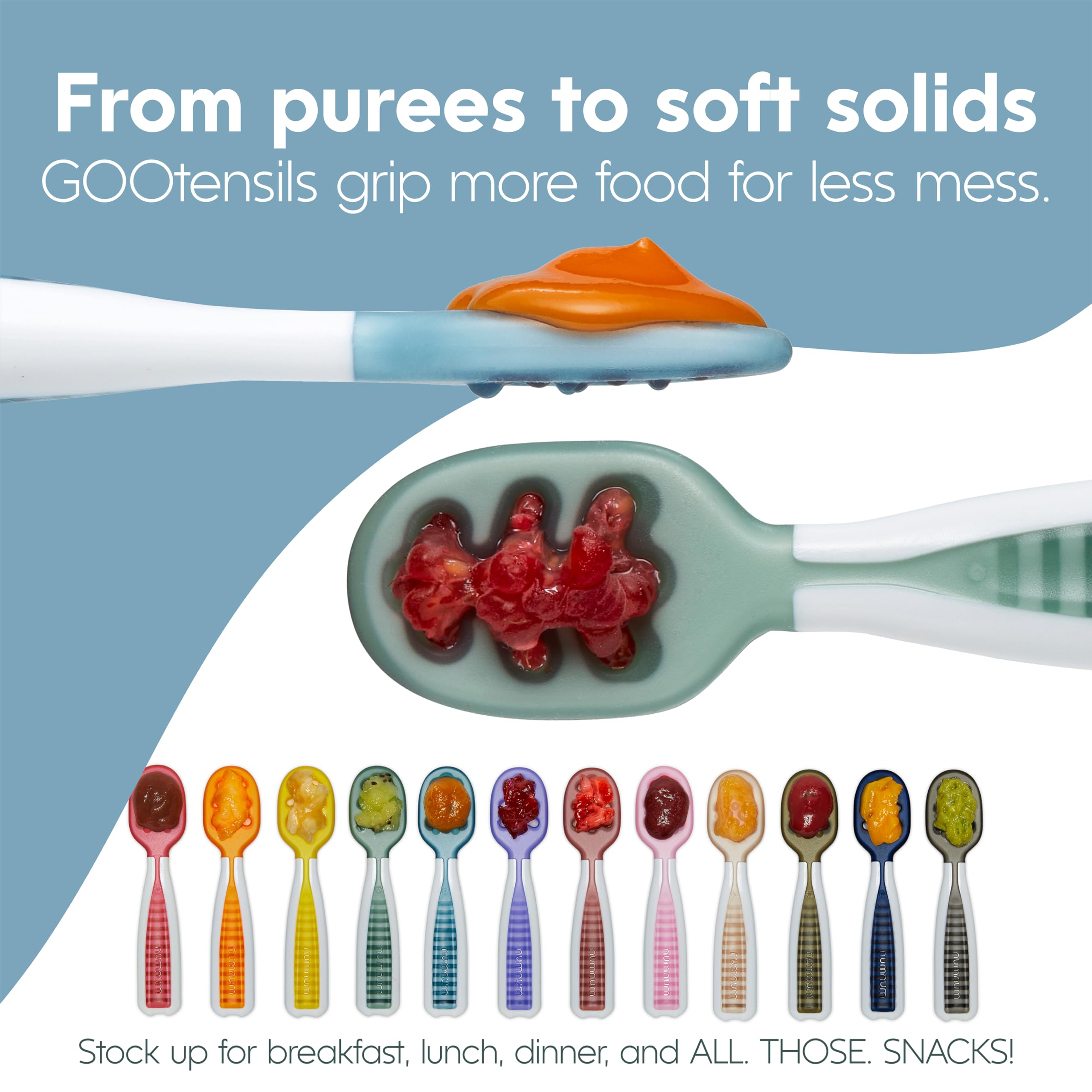 NumNum rainbow set image displays colorful spoons ready for meals.