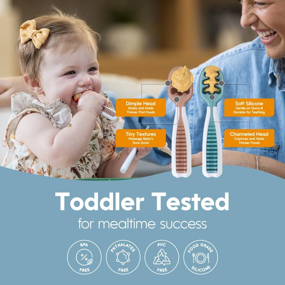 NumNum stage one beginner spoon aiding gentle gums during feeding