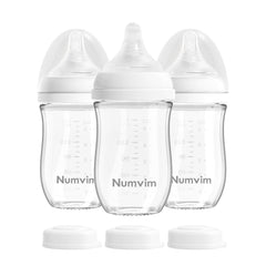 NUMVIM natural glass bottle 5oz front view, BPA-free and safe for newborn feeding
