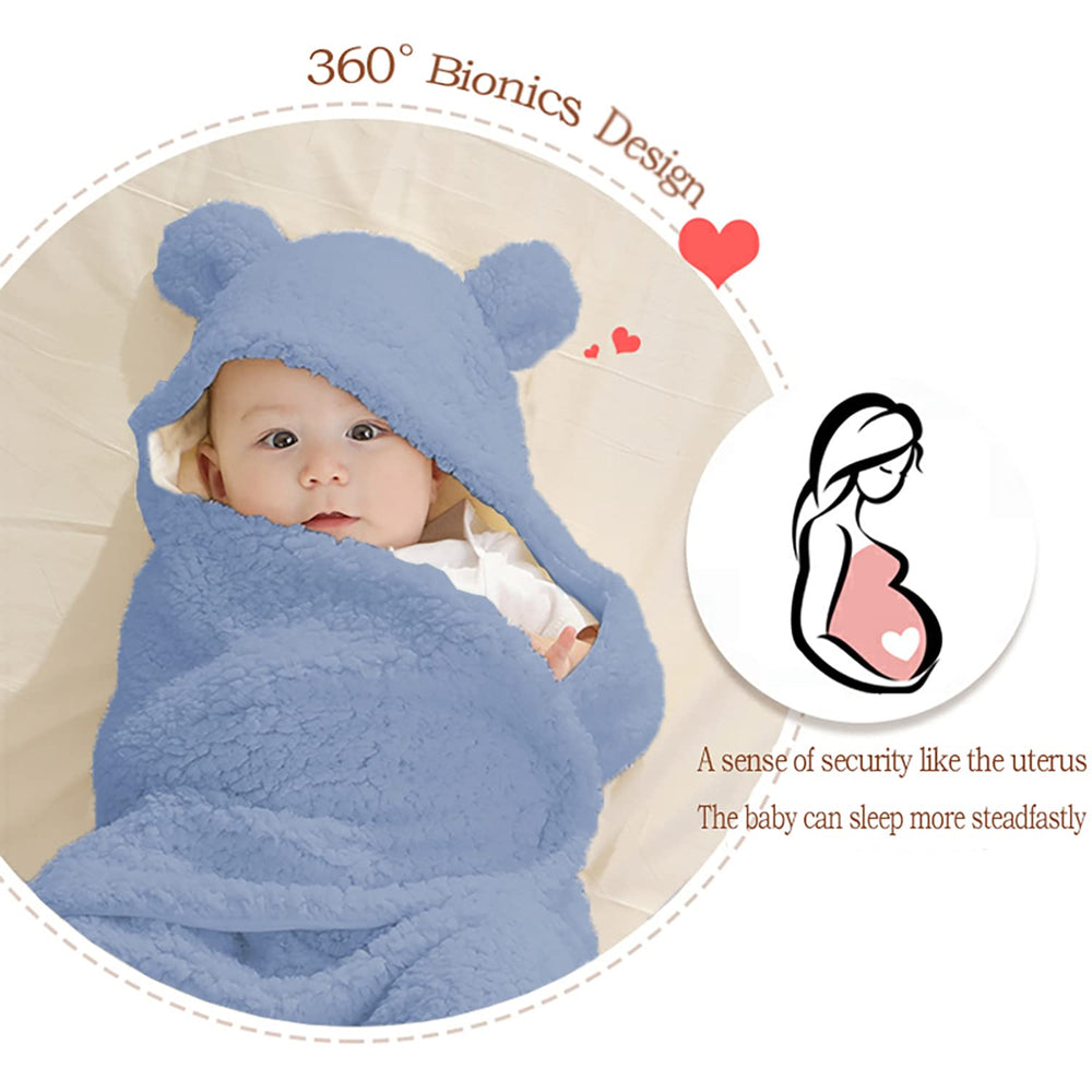 Nunibum anti-escape leg-positioner blue swaddle keeps baby secure during sleep.