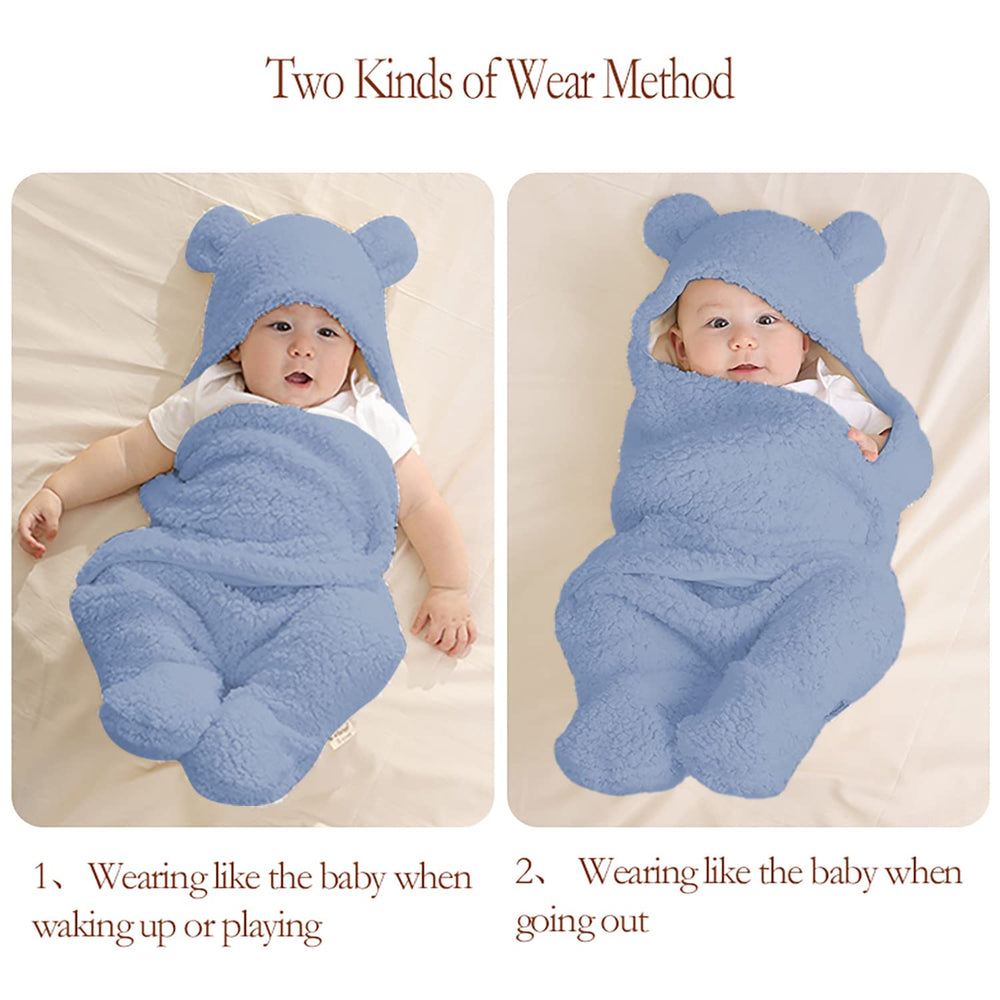 Nunibum baby-safe cotton blue swaddle minimizes irritation for sensitive skin.