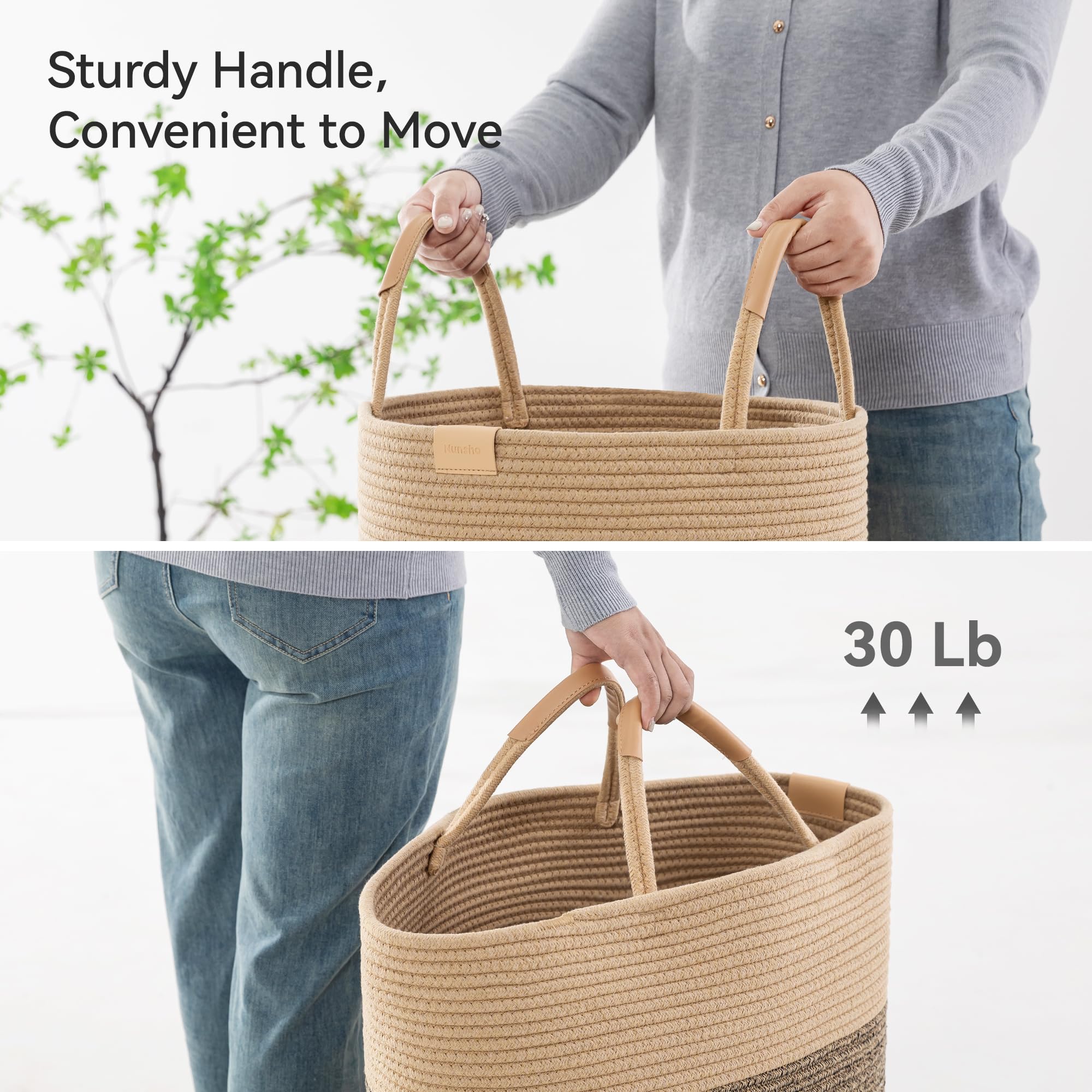 Nunsino 62L striped laundry hamper in foldable setup for space-saving storage.