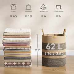 Nunsino 62L striped hamper placed in a bedroom for clutter-free organization.