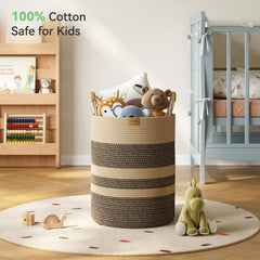 Nunsino 62L striped laundry hamper highlights woven cotton for gentle storage.